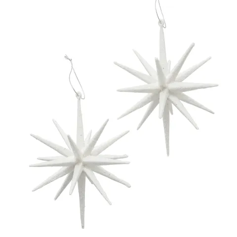 Decorative pendant Tove , 2 p., Star, H 15,00 cm, D 15,00 cm, Glitter plastic white