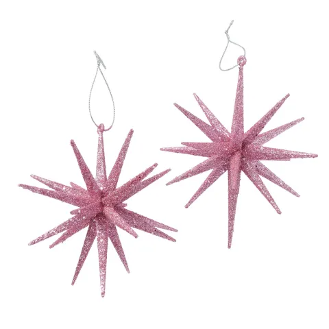 Decorative pendant Tove , 2 p., Star, H 15,00 cm, D 15,00 cm, Glitter plastic lightrose