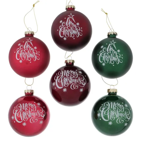 Christmas ball Noelle, 6 ass., Glass laquered, Dark red, Green, Red, Glitter, Mat,