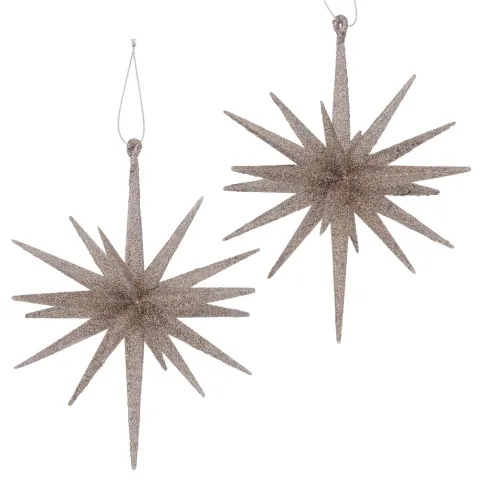 Decorative pendant Tove , 2 p., Star, H 14,00 cm, D 14,00 cm, Glitter plastic beige