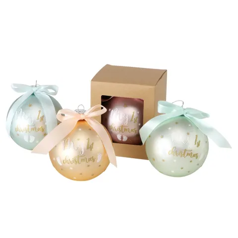 Christmas ball Baby, 4 ass., D 10,00 cm, Glass laquered, Apricot, Light blue, Light green, Light ros