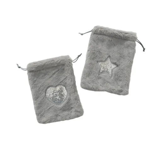Gift bag Girly , 2 ass., H 20,00 cm, Glitter, Grey, Artificial fur artificial fur grey