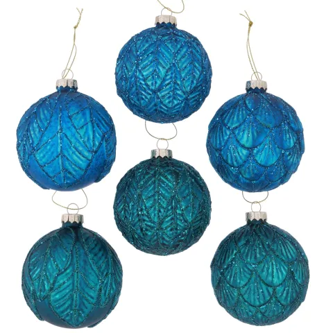 Christmas ball Petula, 6 ass., D 8,00 cm, Glass laquered, Petrol, Turquoise glass l