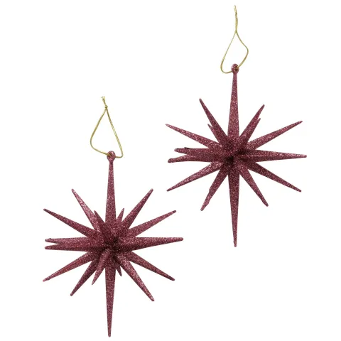 Decorative pendant Tove, 2 p., Star, H 15,00 cm, D 15,00 cm, Glitter plastic darkrose