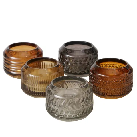 Tealight holder Vadina, 5 ass., Round, H 6,00 cm, W 8,00 cm, Glass laquered glass laquered colour-mi