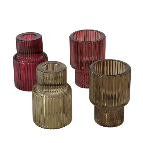 Candle holder Atil, 4 ass., Round, H 8,50 cm, Glass laquered, Dark red, Green, Light green glass laq