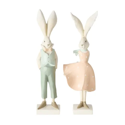 Figurine Jerko, 2 ass., Rabbit, H 36 cm, Polyresin, Cream white, Light green, Light rose polyresin c
