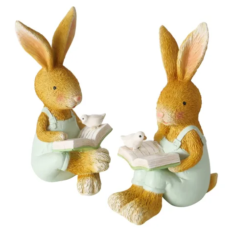 Figurine Manny, 2 ass., Rabbit, H 16 cm, Polyresin, Brown, Light green polyresin colour-mix