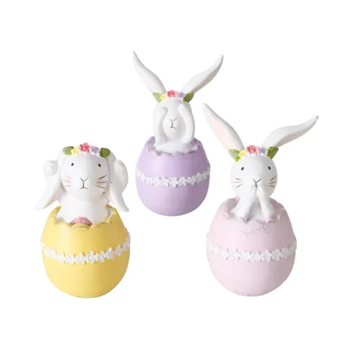 Decorative object Easy, 3 ass., Rabbit, Egg, H 12 cm, Polyresin, Multi-coloured polyresin colour-mix