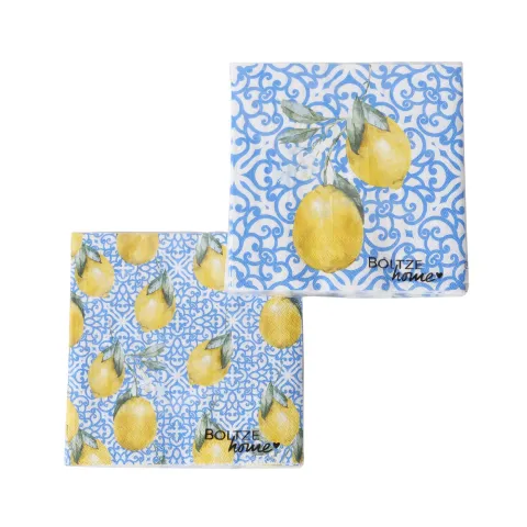 Napkins Capri, 20 p., 2 ass., Multi-coloured, Motif, Ornament, Lemon, Abstract, Blue, Green, Yellow,
