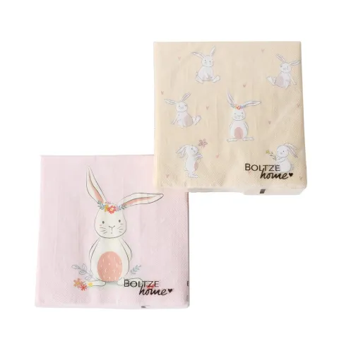 Napkins Easy, 20 p., 2 ass., Multi-coloured, Motif, Rabbit, Light rose, Light yellow, White, Paper p