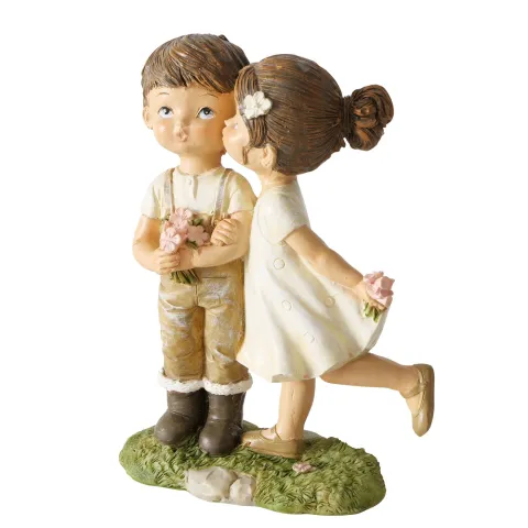 Figurine Tibby , Boy, Girl, H 13 cm, Polyresin, Brown, White polyresin colour-mix