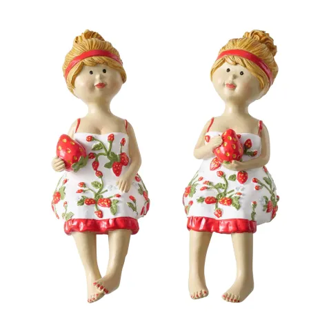 Shelf sitter Emily, 2 ass., Woman, Strawberry, H 16 cm, Polyresin, White, Beige polyresin colour-mix