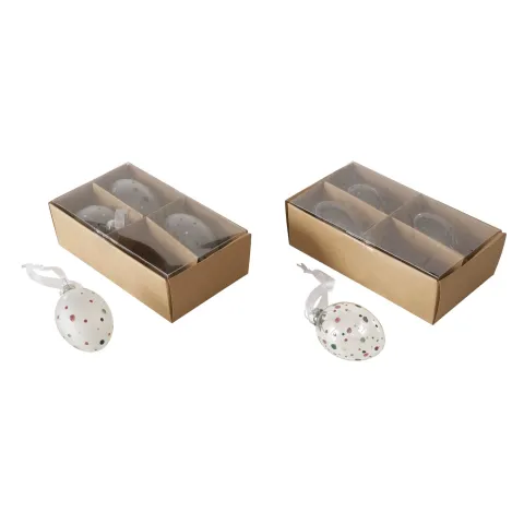 Decorative pendant Lavina, 4 p., 2 ass., Egg, H 6 cm, D 4 cm, Mat, Shiny glass laquered clear