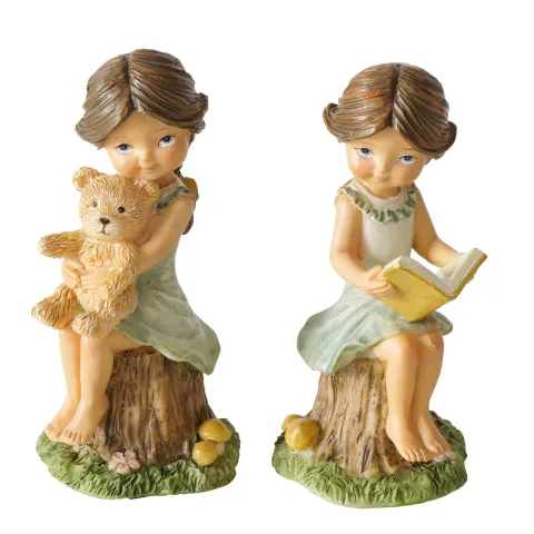 Figurine Agnes, 2 ass., Girl, H 12 cm, Polyresin, Brown, Green polyresin colour-mix