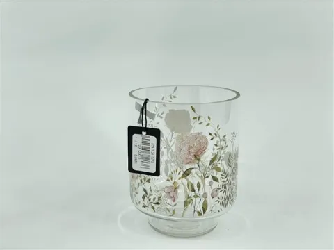 Glass candle holder w/clear&decal  12*12*h15
