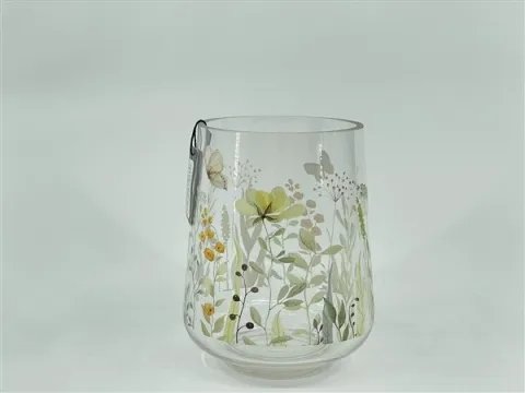 Glass candle holder w/clear&decal  13*13*h16