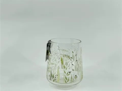 Glass candle holder w/clear&decal  10*10*h12,5