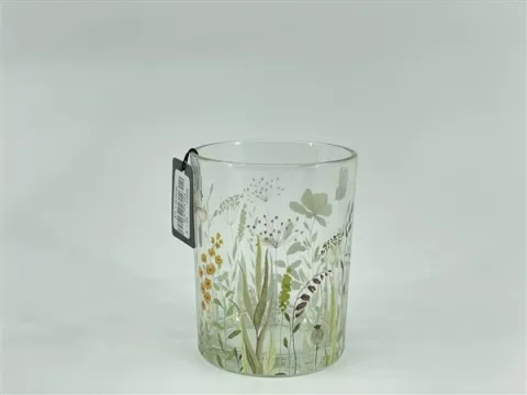 Glass candle holder w/clear&decal  10*10*h12,5