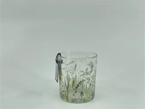 Glass candle holder w/clear&decal  8,8*8,8*h10