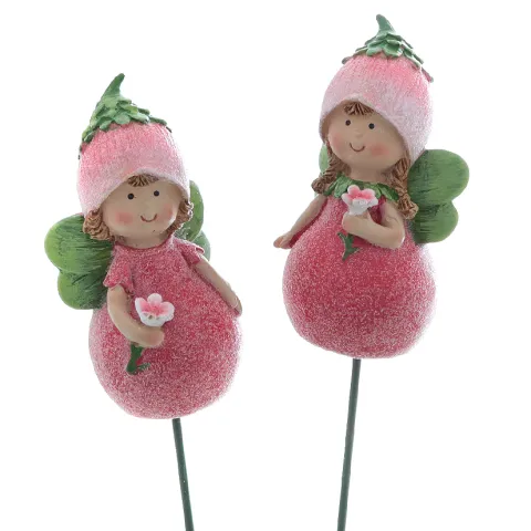 2 asstd. flower fairy, poly, pink/red/green, w/glitter, approx. 4 x 3 x 7,5 cm h/ approx. 31 cm l me