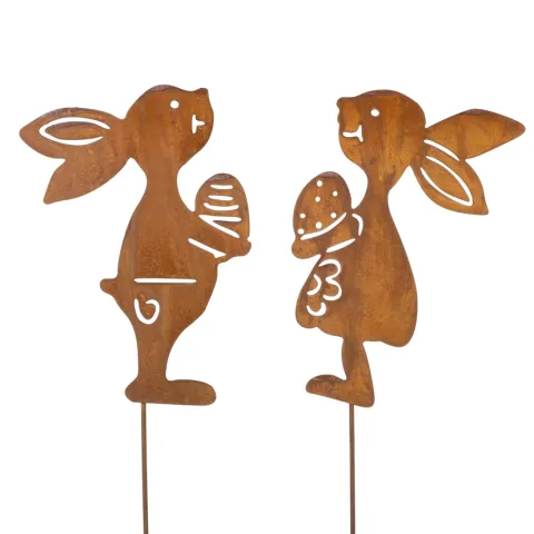 metal pick 'rabbit', 2 ass. natural rusty, approx. 18 x 25/58 cm l