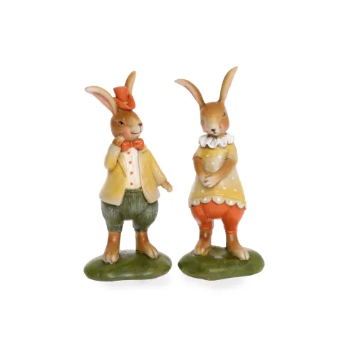 rabbit, 2 asstd., yellow/green, polyresin, ca. 5,5 x 4 x 12,5 cm h