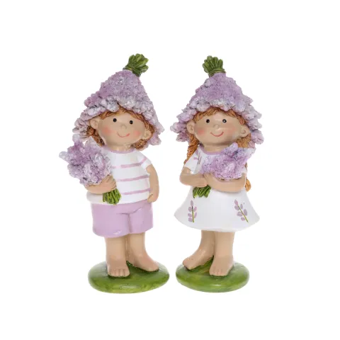 lavender kids, 2 asstd., white/purple, polyresin, ca. 7,5 x 5,5 x 14,5 cm h