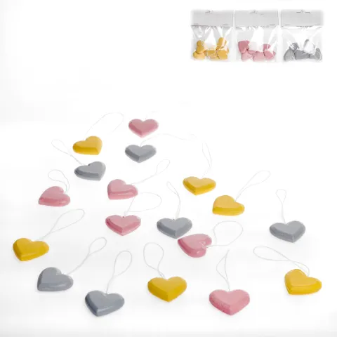 hanger heart, set/9, 3 colors assortd., MDF, size ca. 3 x 3 cm