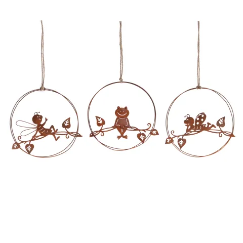 hanger garden, 3 assortd., rust, metal, ca. Ø 12,5 cm