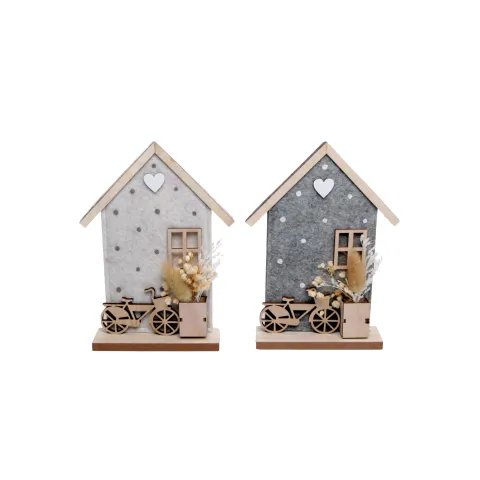 house on base, 2 assortd., felt/MDF, size  13 x 4 x 21 cm h
