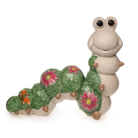 caterpillar, w/flower mosaic, green/orange/pink, magnesia, approx. 39 x 15 x 33 cm h