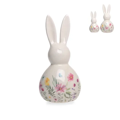 rabbit, white, w/flower decal, dolomite, ca. 11,5 x 10 x 23,5 cm h