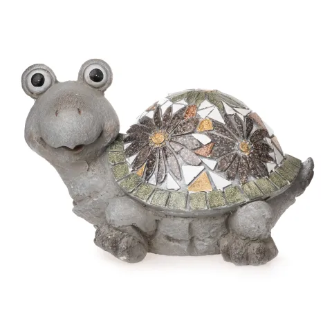 turtle, w/flower mosaic, cream/green/ochre, magnesia, approx. 34 x 24 x 22 cm h