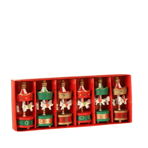 Ornament draaimolen rood 6 stuks - l21,5xb9xh3,5cm
