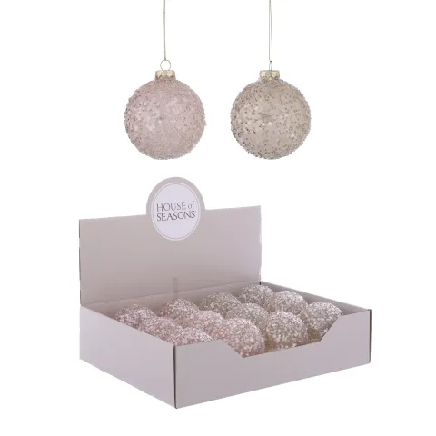 Ornament bal roze transparant 2 assorti - d8cm
