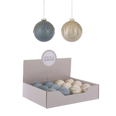 Ornament bal blauw creme 2 assorti - d8cm
