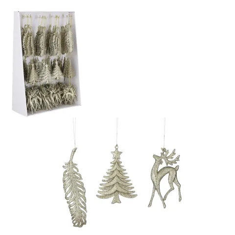 Ornament winter goud 3 assorti - h14xd10cm
