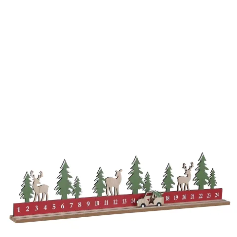 Adventskalender wintertafereel rood - l60xb5xh14cm
