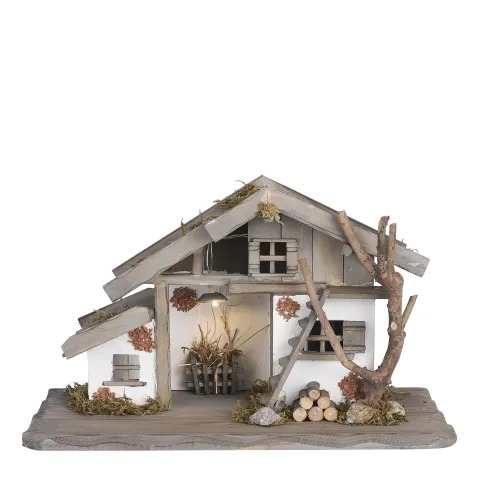 Ancient village schuur grijs werkt op batterijen - l39xb19xh23,5cm
