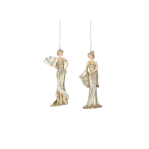 Ornament dame champagne 2 assorti - l6,5xb4xh15cm

