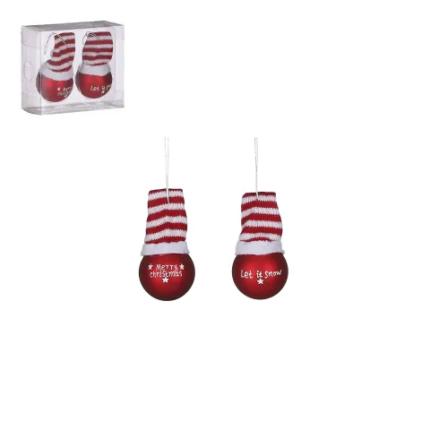 Bal glas hoed rood 2 stuks - h8xd5cm
