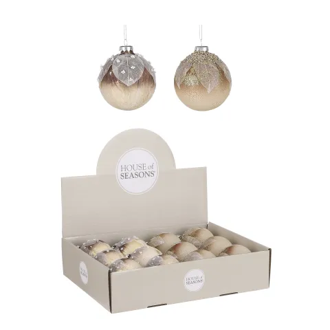 Bal glas blad bruin creme 2 assorti - d8cm
