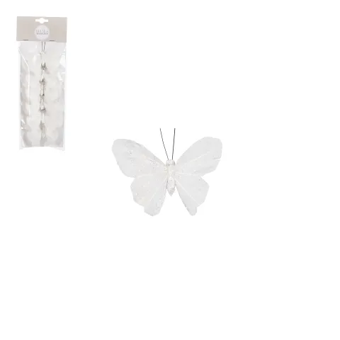 Clip vlinder wit 6 stuks - l10xb7xh2,5cm
