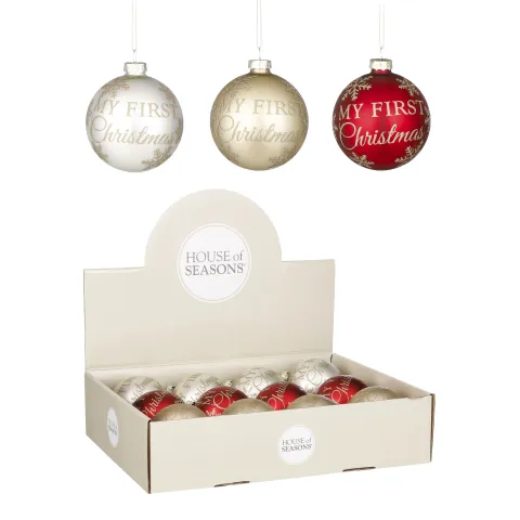 Kerstbal my first Christmas glas zilver rood goud 3 assorti - d8cm
