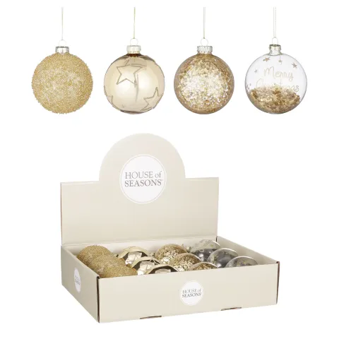 Kerstbal glas goud 4 assorti - d8cm
