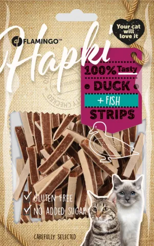 FL HAPKI CAT DUCK & FISH STRIPS 85G