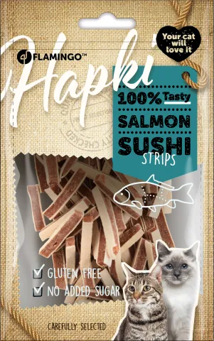 FL HAPKI CAT SALMON SUSHI STRIPS 85G
