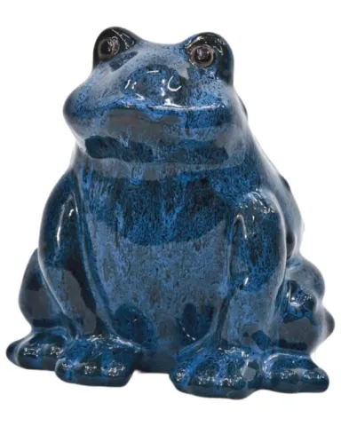 Deco glazed kikker blauw 17.5x16.5x17.5cm