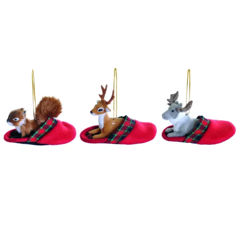 HANGER ANIMAL W SLIPPER 13CM NATURAL/RED